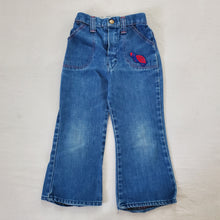 Load image into Gallery viewer, Vintage 70s Turtle Patch Flared Jeans 4t
