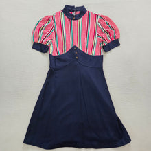 Load image into Gallery viewer, Vintage Striped + Navy Dress kids 10/12
