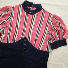 Load image into Gallery viewer, Vintage Striped + Navy Dress kids 10/12
