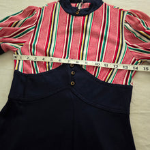 Load image into Gallery viewer, Vintage Striped + Navy Dress kids 10/12
