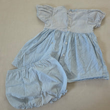 Load image into Gallery viewer, Vintage Oshkosh Dotted + Striped Dress/Bloomers Set 18 months
