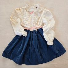 Load image into Gallery viewer, Vintage Cream + Navy Velour Dress 5t
