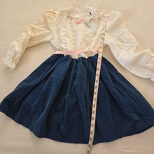 Load image into Gallery viewer, Vintage Cream + Navy Velour Dress 5t
