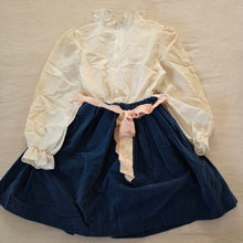 Load image into Gallery viewer, Vintage Cream + Navy Velour Dress 5t
