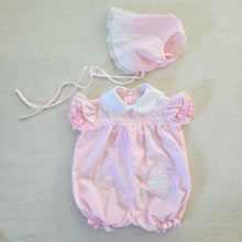 Load image into Gallery viewer, Vintage Pink Bubble Romper + Bonnet Set 0-3 months
