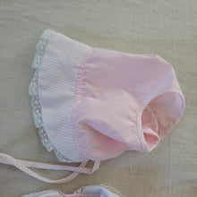 Load image into Gallery viewer, Vintage Pink Bubble Romper + Bonnet Set 0-3 months
