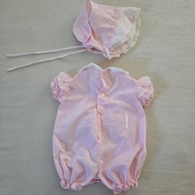 Load image into Gallery viewer, Vintage Pink Bubble Romper + Bonnet Set 0-3 months
