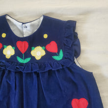 Load image into Gallery viewer, Vintage Heart Flowers Blue Cord Dress 4t
