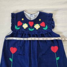 Load image into Gallery viewer, Vintage Heart Flowers Blue Cord Dress 4t

