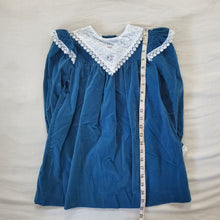 Load image into Gallery viewer, Vintage Blue Velour + Lace Long Sleeve Dress 4t/5t
