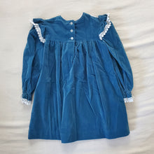 Load image into Gallery viewer, Vintage Blue Velour + Lace Long Sleeve Dress 4t/5t
