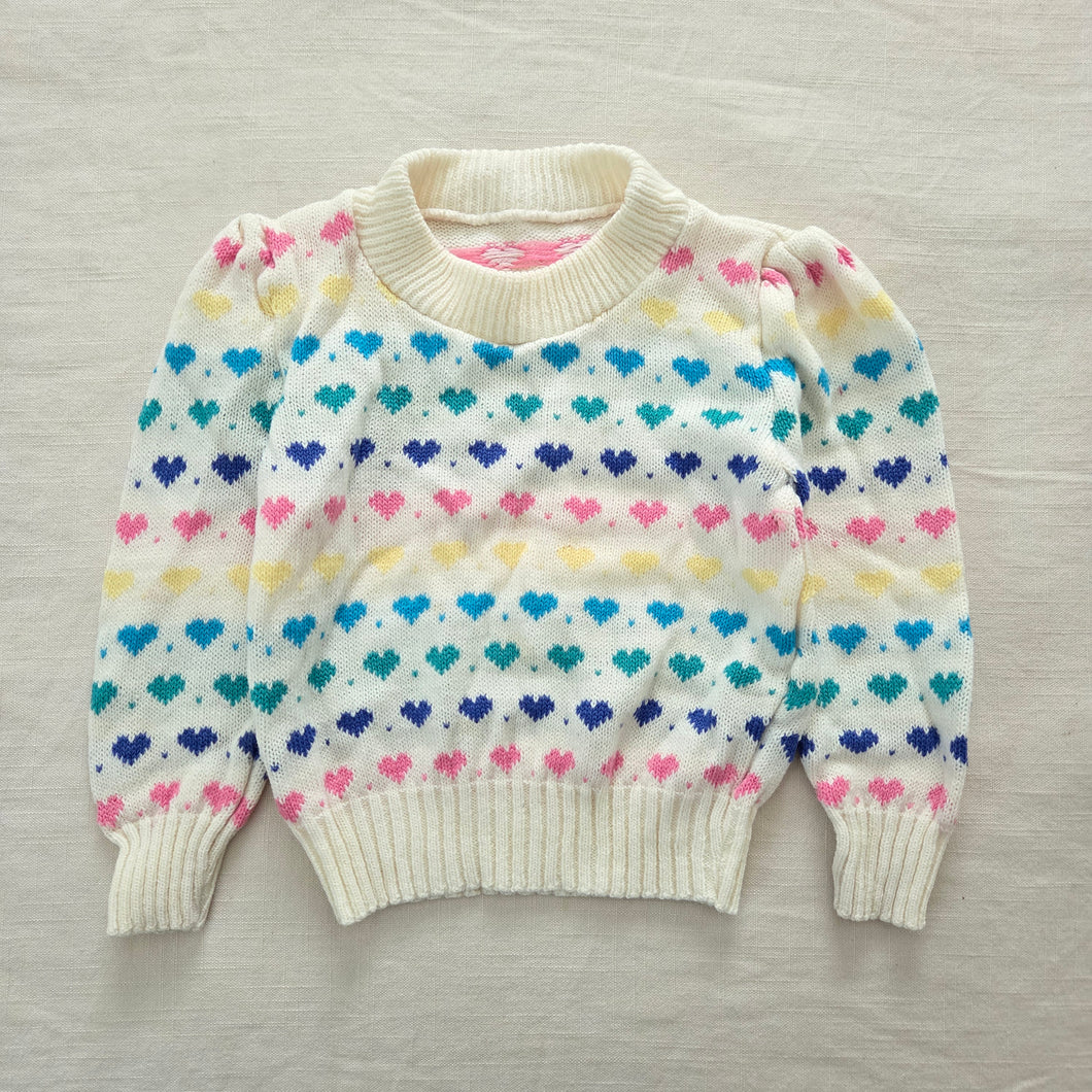 Vintage Rainbow Hearts Knit Sweater 3t