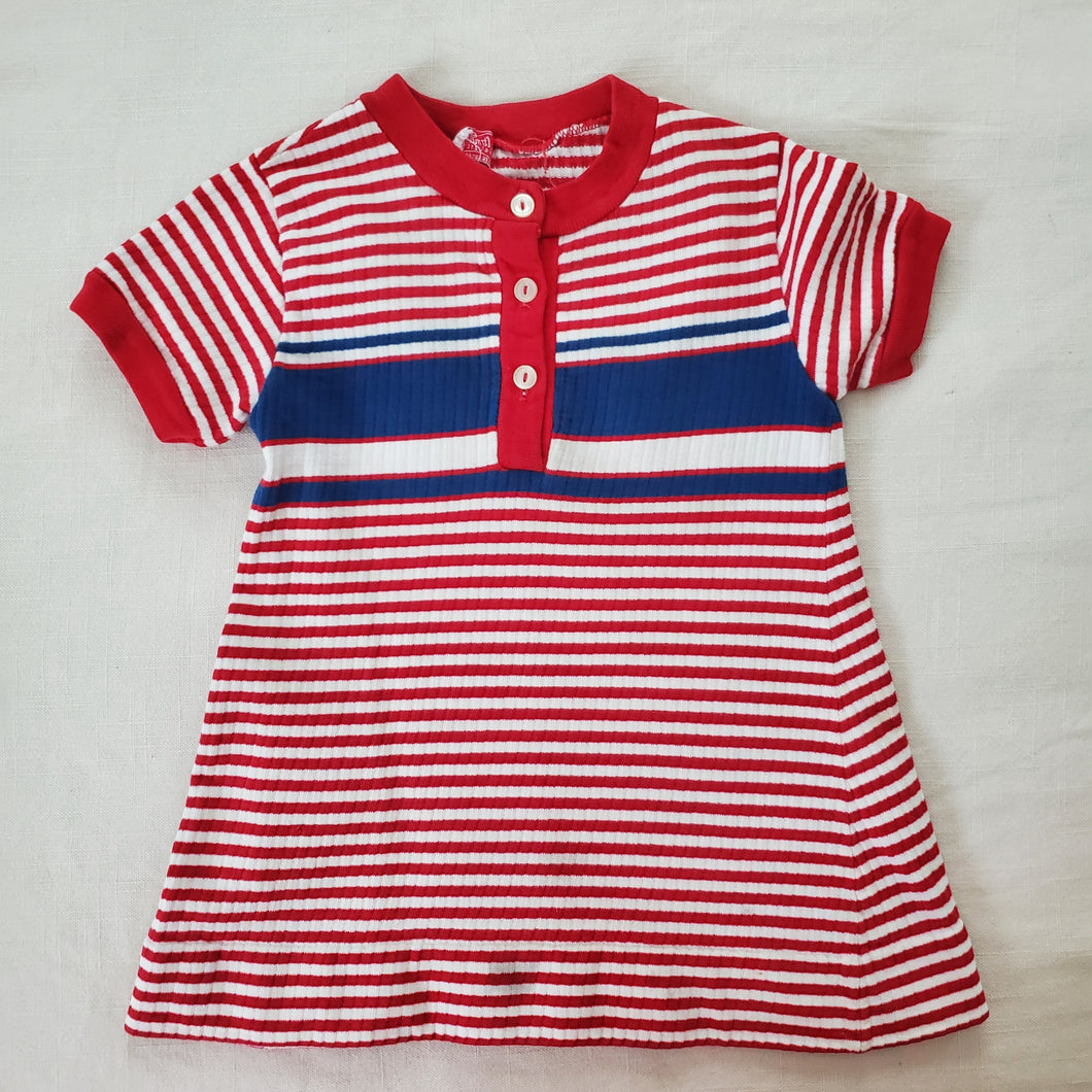 Vintage 60s Red/Blue Striped Dress 2t/3t