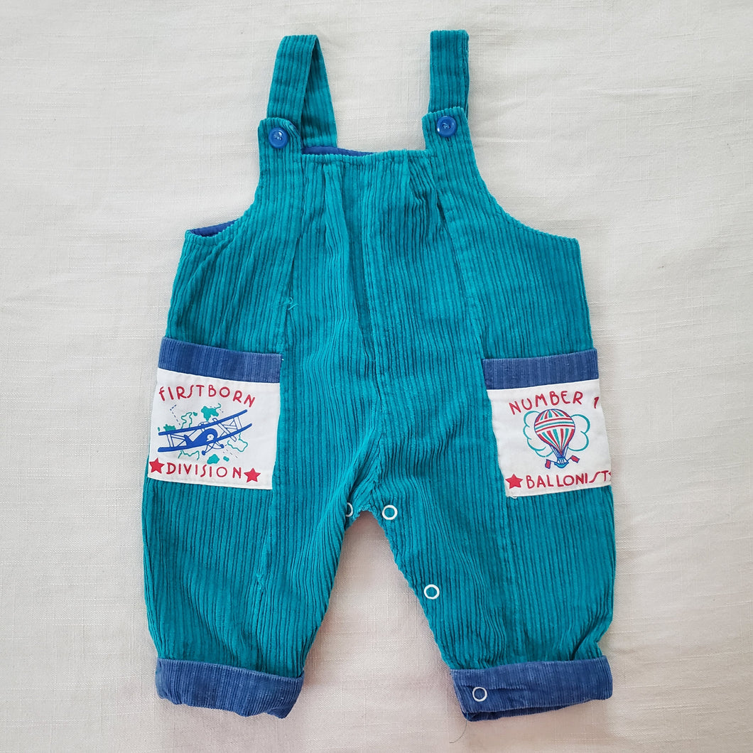 Vintage Plane + Hot Air Balloon Overalls 3 months