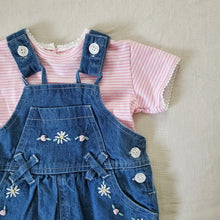 Load image into Gallery viewer, Vintage Floral Denim Shortalls + Shirt Set 3-6 months
