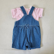 Load image into Gallery viewer, Vintage Floral Denim Shortalls + Shirt Set 3-6 months
