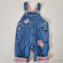 Load image into Gallery viewer, Vintage Gap Butterfly Gingham Denim Overalls 3-6 months
