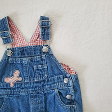 Load image into Gallery viewer, Vintage Gap Butterfly Gingham Denim Overalls 3-6 months
