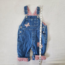 Load image into Gallery viewer, Vintage Gap Butterfly Gingham Denim Overalls 3-6 months
