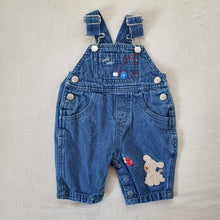 Load image into Gallery viewer, Vintage Puppy + Car Denim Overalls newborn
