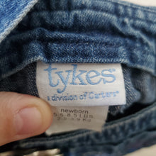 Load image into Gallery viewer, Vintage Puppy + Car Denim Overalls newborn
