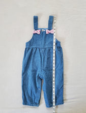 Load image into Gallery viewer, Vintage Bow Denim Overalls 18 months
