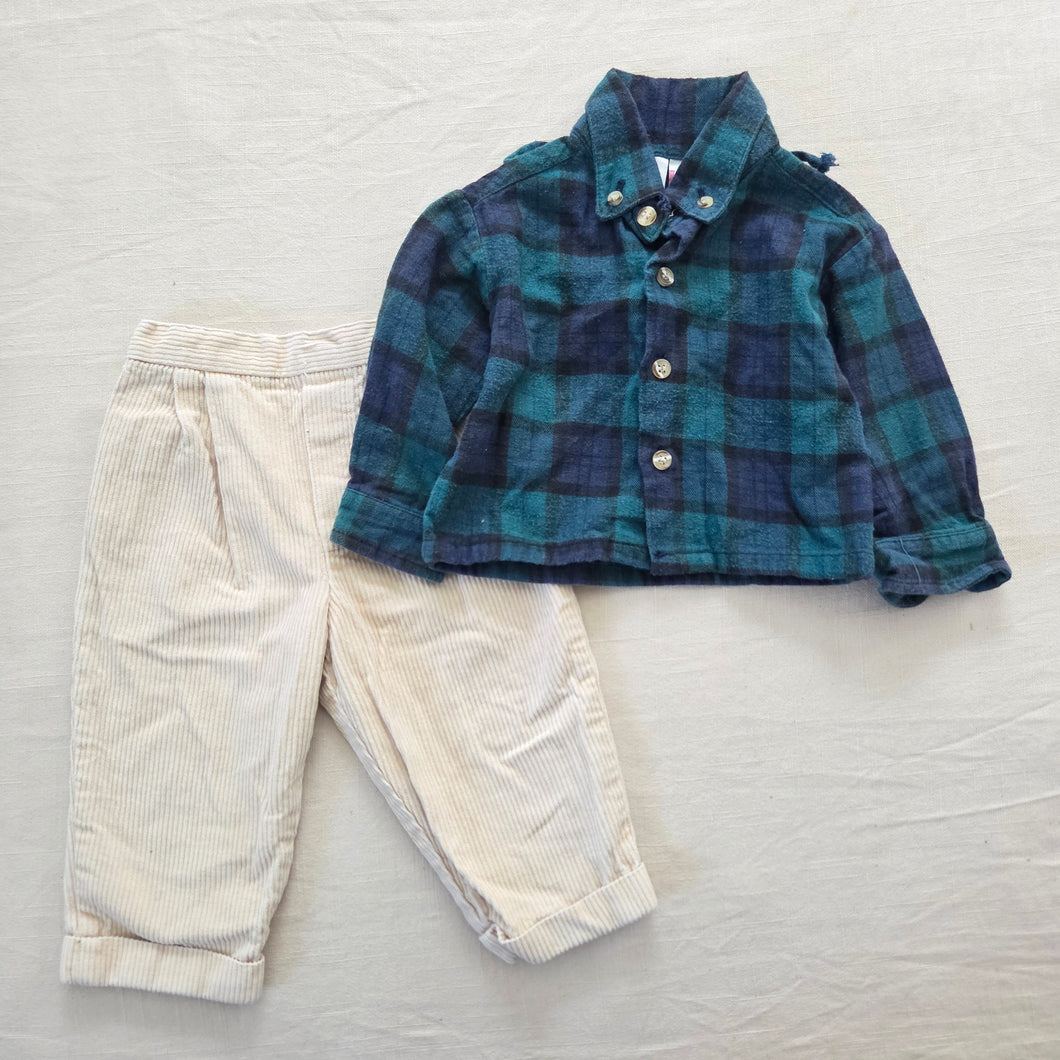 Vintage Bundle Plaid Buttondown + Cord Pants 6-9 months