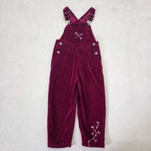 Load image into Gallery viewer, Vintage Maroon Velvet Embroidered Overalls 3t
