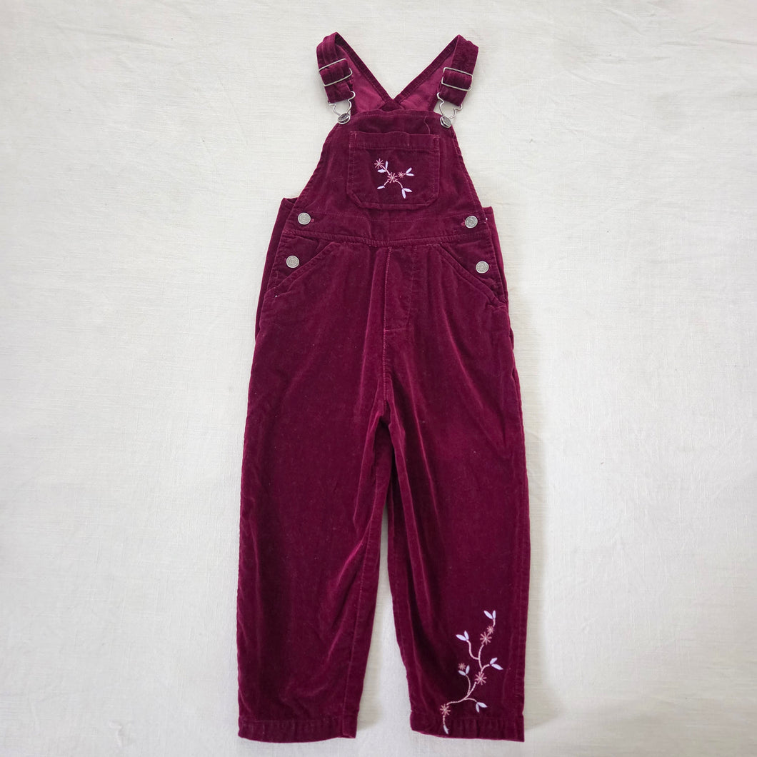 Vintage Maroon Velvet Embroidered Overalls 3t