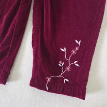 Load image into Gallery viewer, Vintage Maroon Velvet Embroidered Overalls 3t
