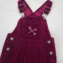 Load image into Gallery viewer, Vintage Maroon Velvet Embroidered Overalls 3t
