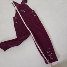 Load image into Gallery viewer, Vintage Maroon Velvet Embroidered Overalls 3t
