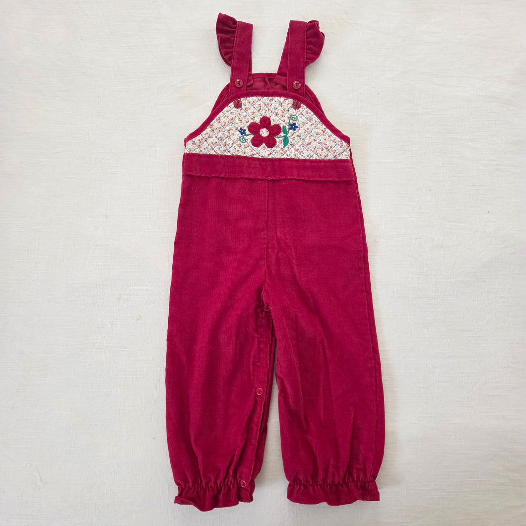 Vintage 70s Maroon Girly Overalls 2t