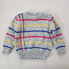 Load image into Gallery viewer, Vintage Primary Striped Gray Knit Sweater 2t
