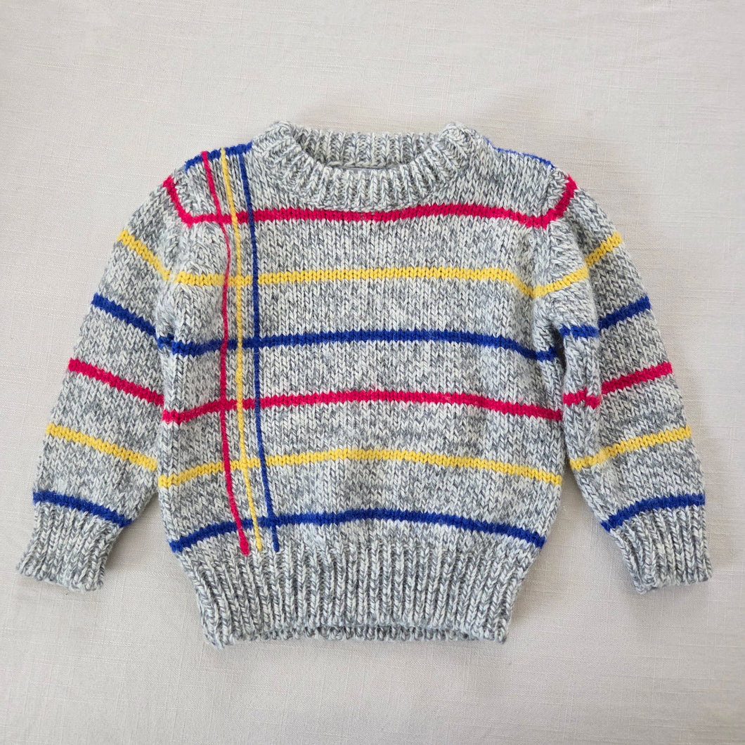 Vintage Primary Striped Gray Knit Sweater 2t