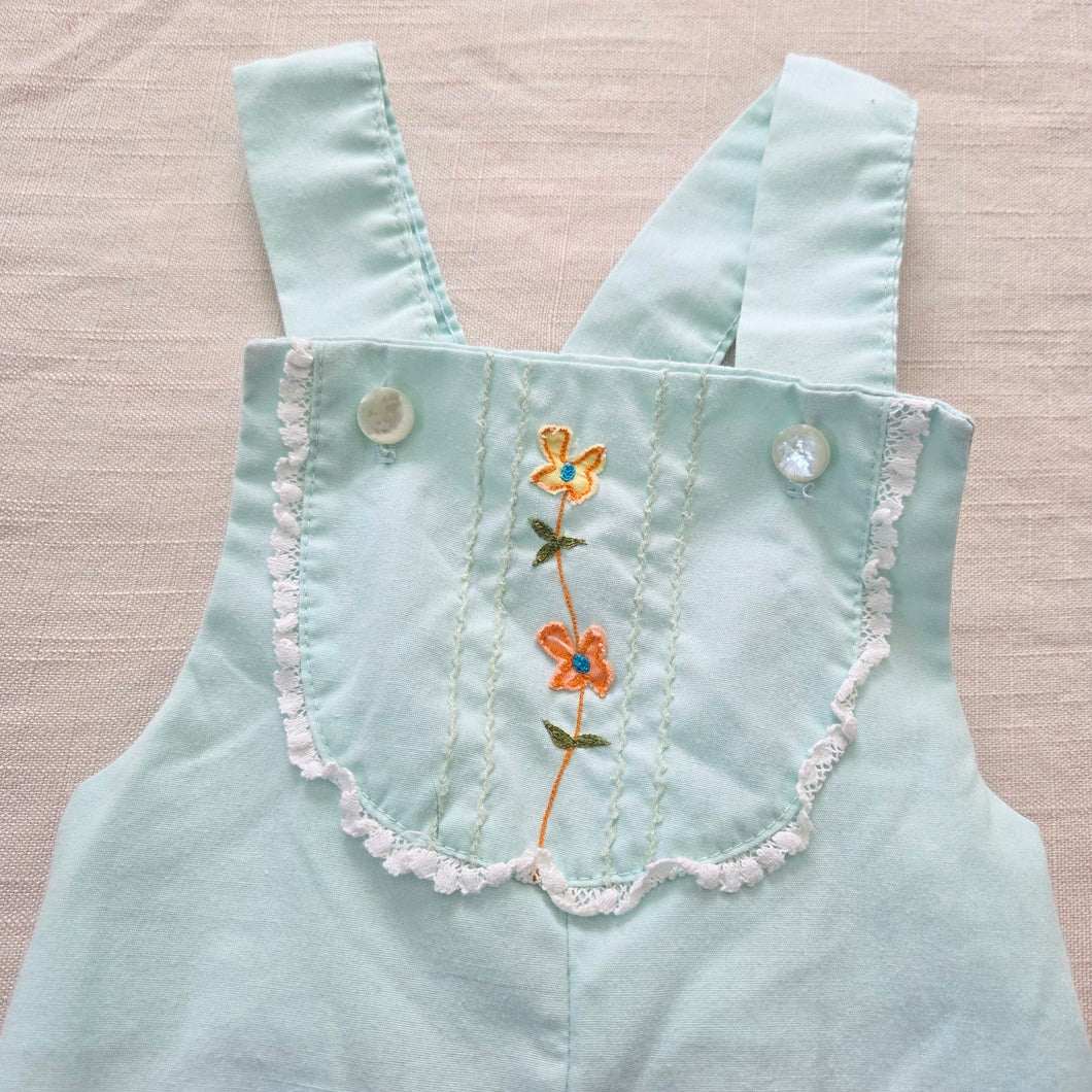 Vintage 60s Floral Blue Overalls 12 months