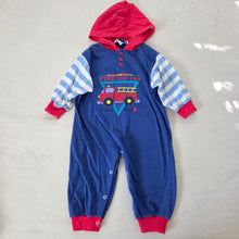Load image into Gallery viewer, Vintage Firetruck Hooded Bodysuit 24 months
