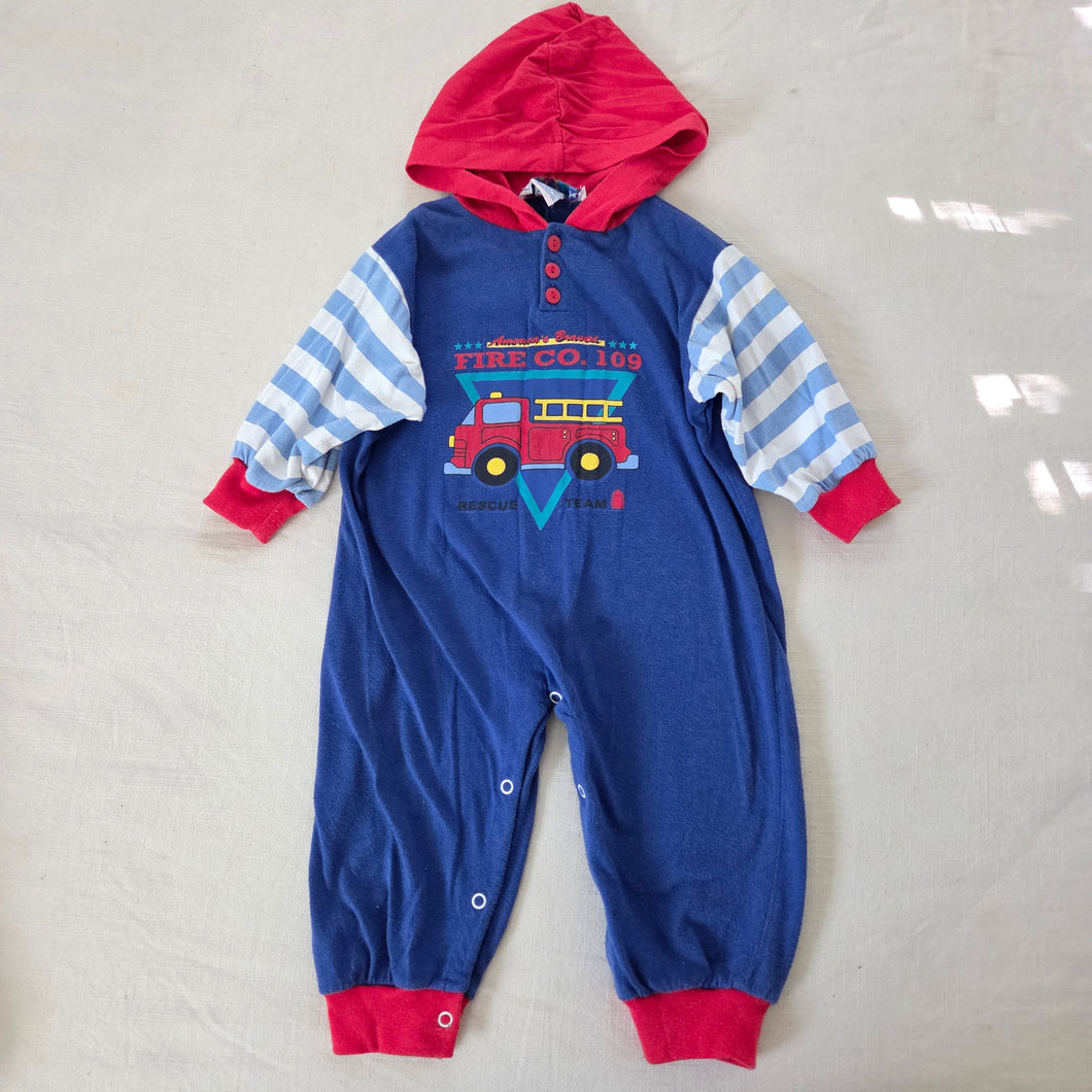 Vintage Firetruck Hooded Bodysuit 24 months