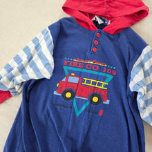 Load image into Gallery viewer, Vintage Firetruck Hooded Bodysuit 24 months
