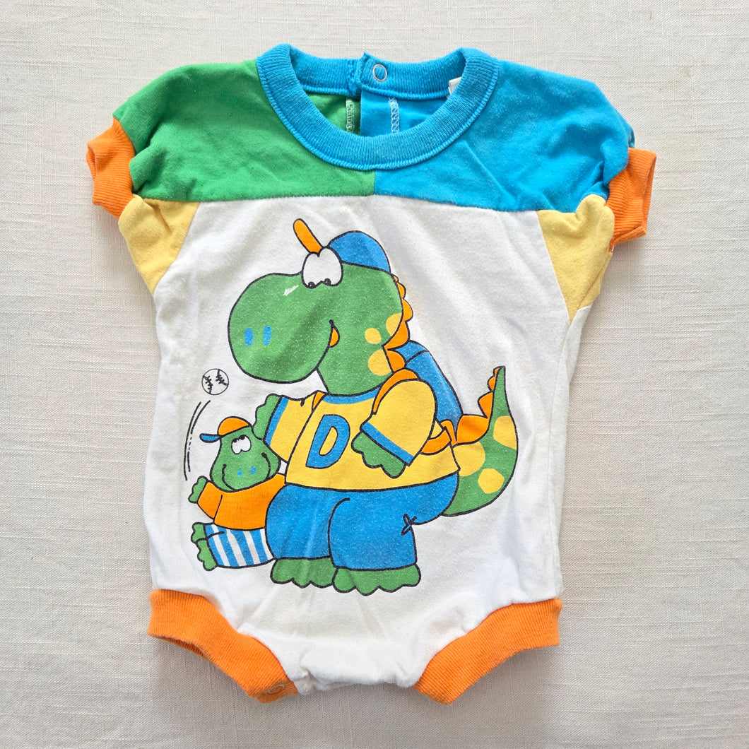 Vintage 90s Buster Brown Colorblock Dinosaur Romper 6-9m