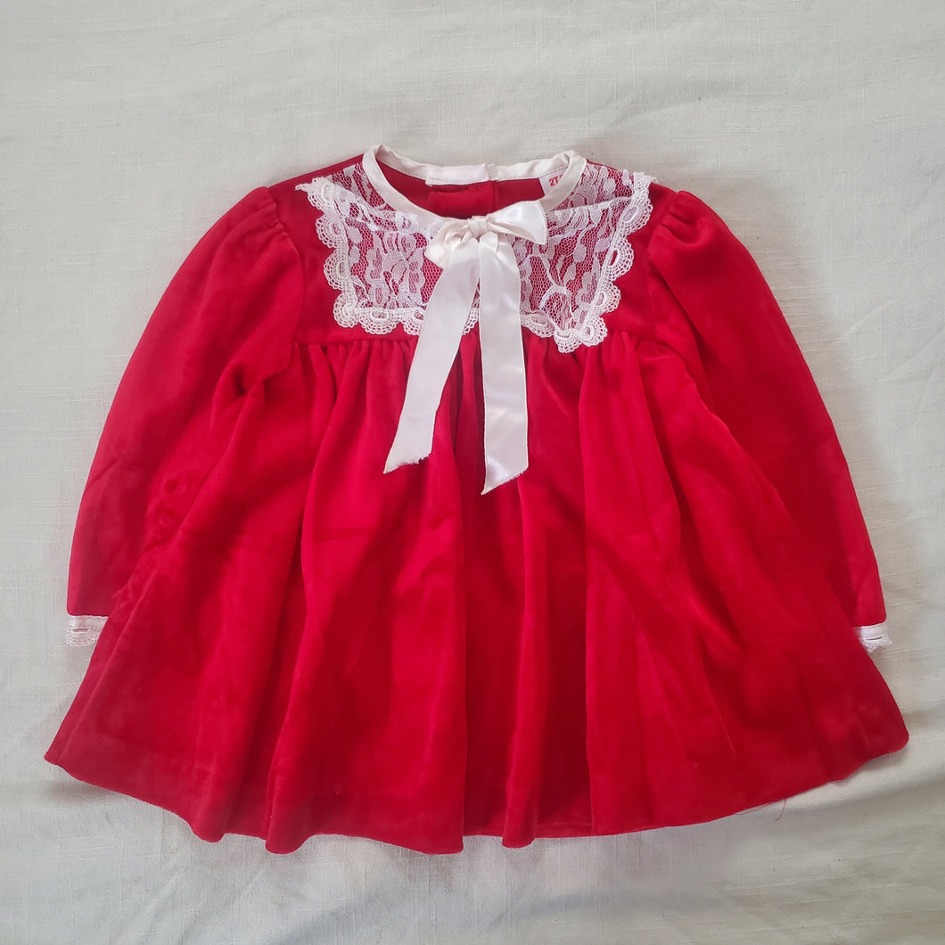 Vintage Red Velour Long Sleeve Dress 12 months