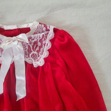 Load image into Gallery viewer, Vintage Red Velour Long Sleeve Dress 12 months
