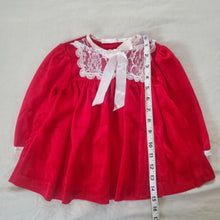 Load image into Gallery viewer, Vintage Red Velour Long Sleeve Dress 12 months
