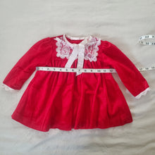 Load image into Gallery viewer, Vintage Red Velour Long Sleeve Dress 12 months
