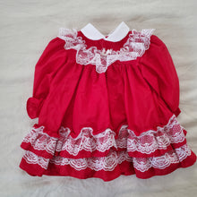 Load image into Gallery viewer, Vintage Sunday Best Red Frilly Christmas Dress 12 months
