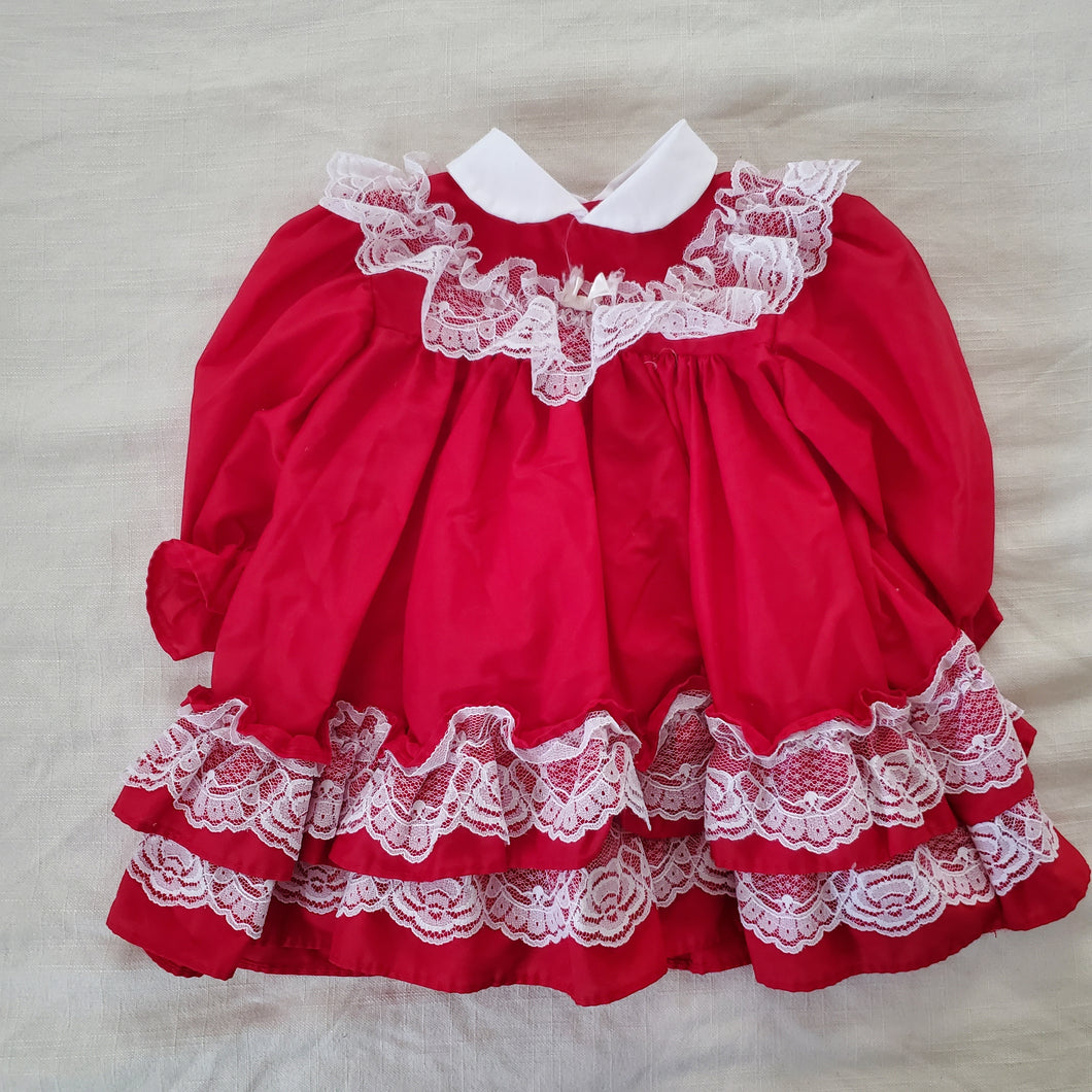Vintage Sunday Best Red Frilly Christmas Dress 12 months