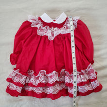 Load image into Gallery viewer, Vintage Sunday Best Red Frilly Christmas Dress 12 months
