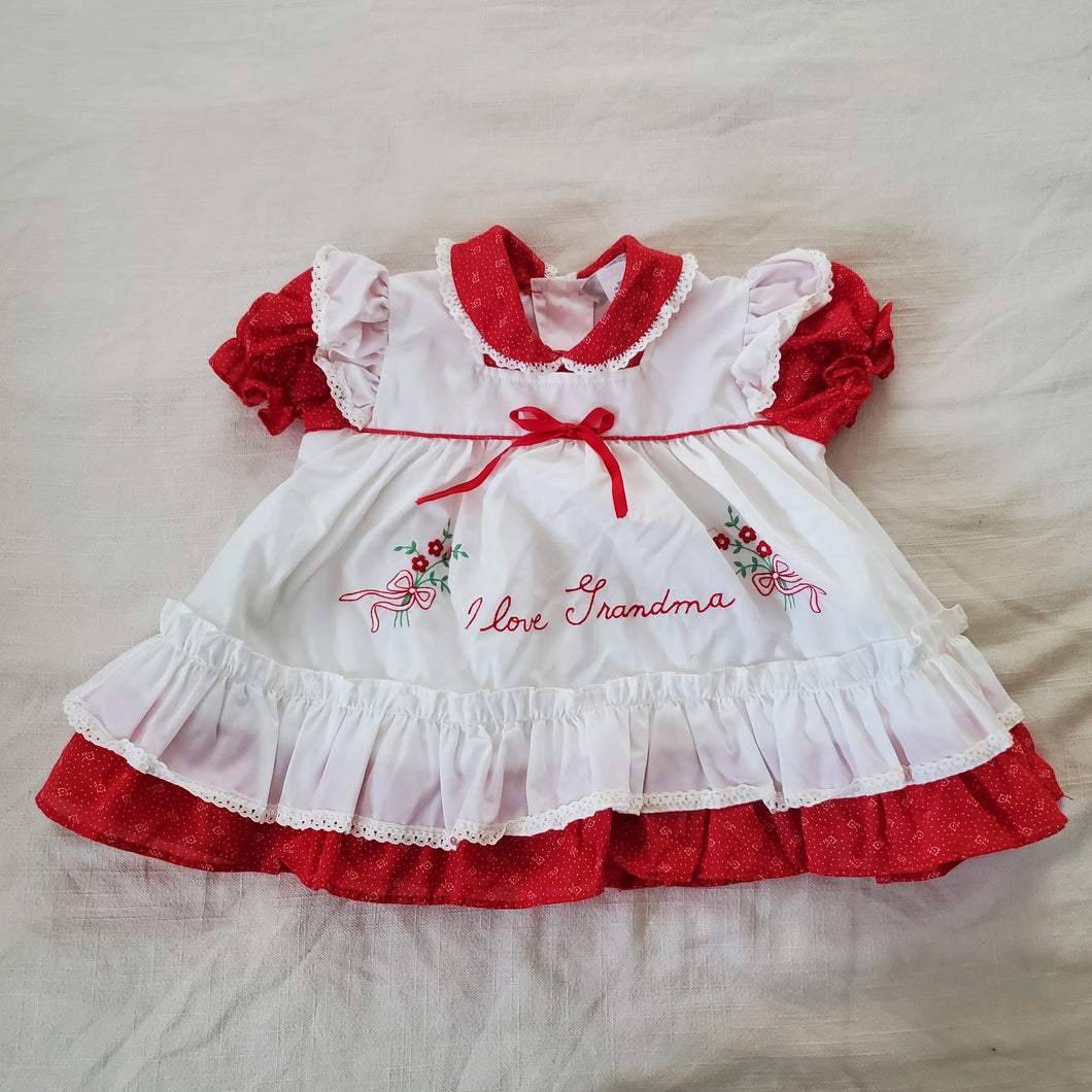 Vintage 90s Petit Jouet Red 'I Love Grandma' Dress 9 months