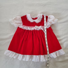 Load image into Gallery viewer, Vintage Red + White Dotted Dress 9-12 months
