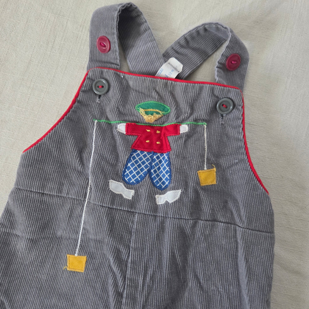 Vintage Boy Playing Gray Overalls 9-12 months